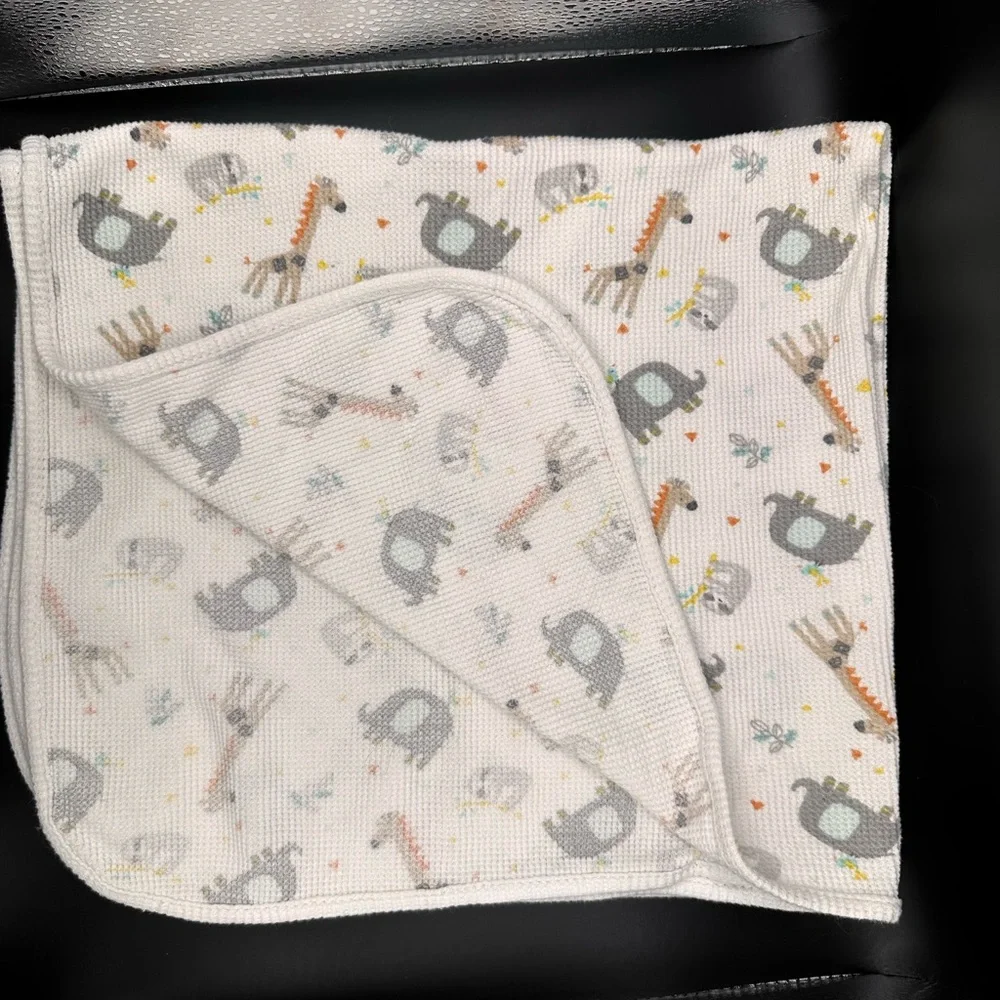 Lullaby Lane Thermal Zoo Animal Elephant Sloth thermal Waffle Weave Baby blanket